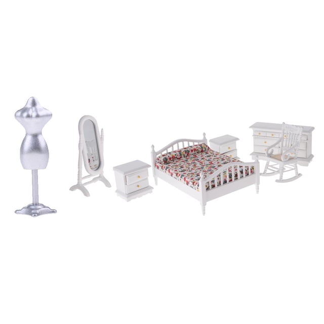 1/12 Casa de Muebles en Miniatura de Noche Espejo Silla