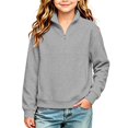 thumbnail image 5 of Girls Quarter Zip Sweatshirt Long Sleeve Turtleneck Fashion Casual Kids Pullover Tops Gray 9-10 Years, 5 of 6