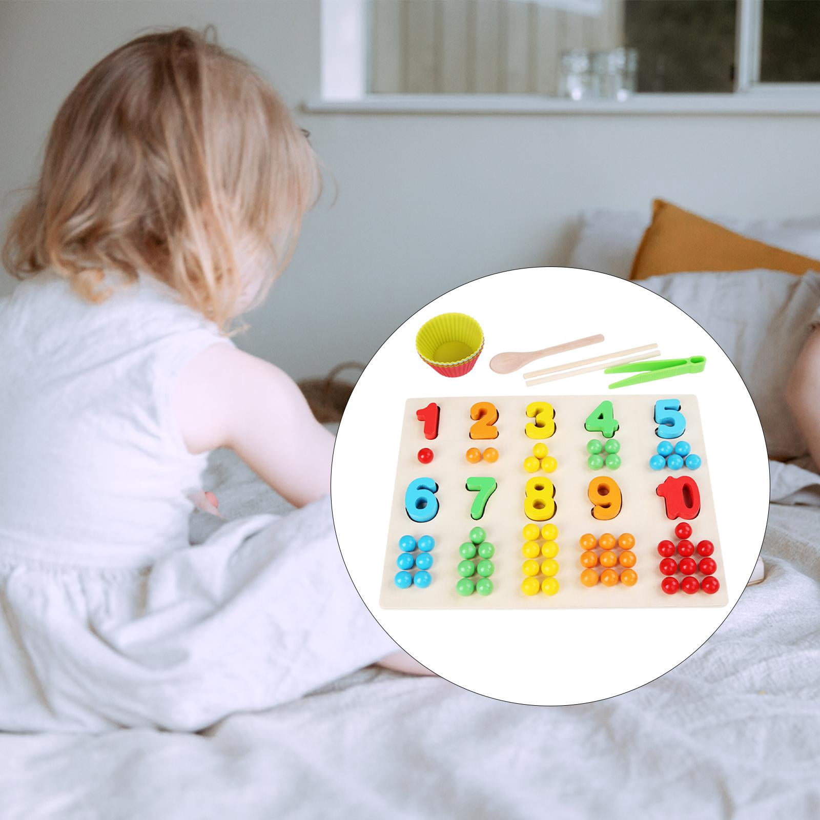 LeeQinersw Brightcolor Wooden Board Beads Game Number Puzzle Montessori Preschool Education