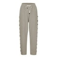 thumbnail image 4 of Womens Casual Pants Summer Solid Casual Ankle Pants Elastic Waist Breathable Lightweight Pants with Button Womens Linen Pants Grey M, 4 of 7