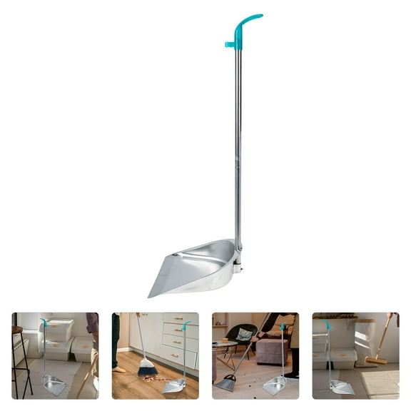 IBASETOY Home Dustpan with Long Handle Stainless Steel and Large Opening for Easy Garbage Collection