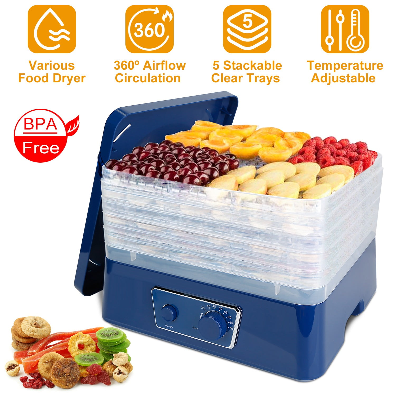 5 Tray Food Dehydrator Preserver Beef  Fruit Dryer Meat Jerky Herbs Machine NEW 