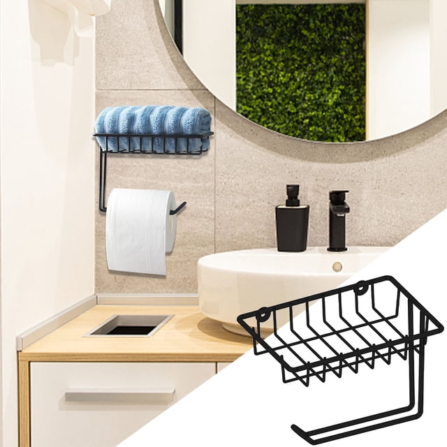 XWSHYW Almacenamiento de Ropa y Guardarropa Portafolio de Papel Higiénico, Estantee y Almacenamiento de Tollitas Húmedas Montado y Recortado de Acero Inoxidable, Soporte de Papel Higiénico