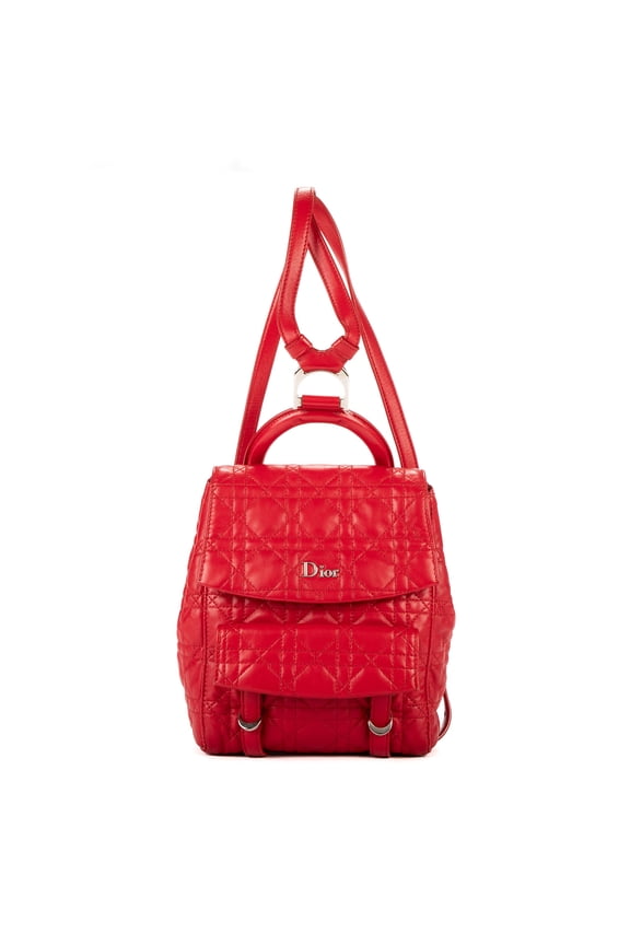 Pre-Owned Christian Dior Red Stardust Backpack Small Backpack Cannage Quilted Leather