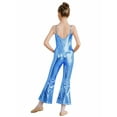 thumbnail image 2 of CHICTRY Kids Girls Shiny Bell-Bottomed Full Bodysuit Metallic Jazz Dance Unitard Sleeveless Gymnastics Jumpsuit Blue 10, 2 of 7