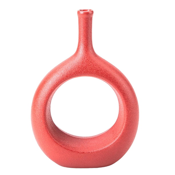 Jarrón de cerámica minimalista, jarrón de donut, jarrón redondo para mesa de hogar, escritorio Rojo