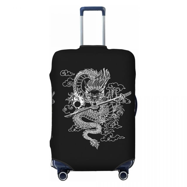 Custom Black And Gold Dragons Travel Luggage Cover Elastic Japanese Wave Suitcase Cover Protector Fit 18-32 Inch