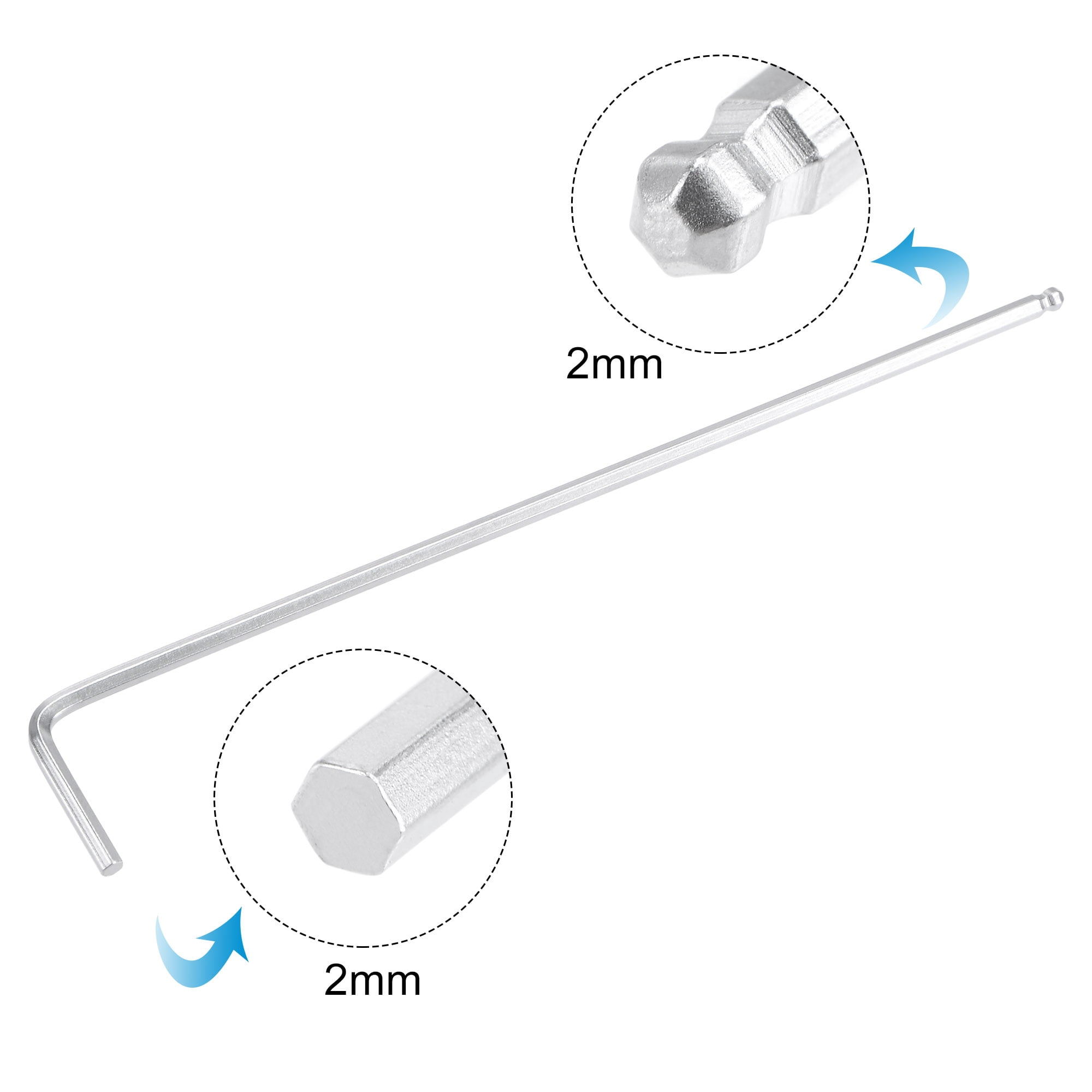 Unique Bargains Ball End Hex Key Wrench L Shaped Long Arm CR-V Silver 4.21"