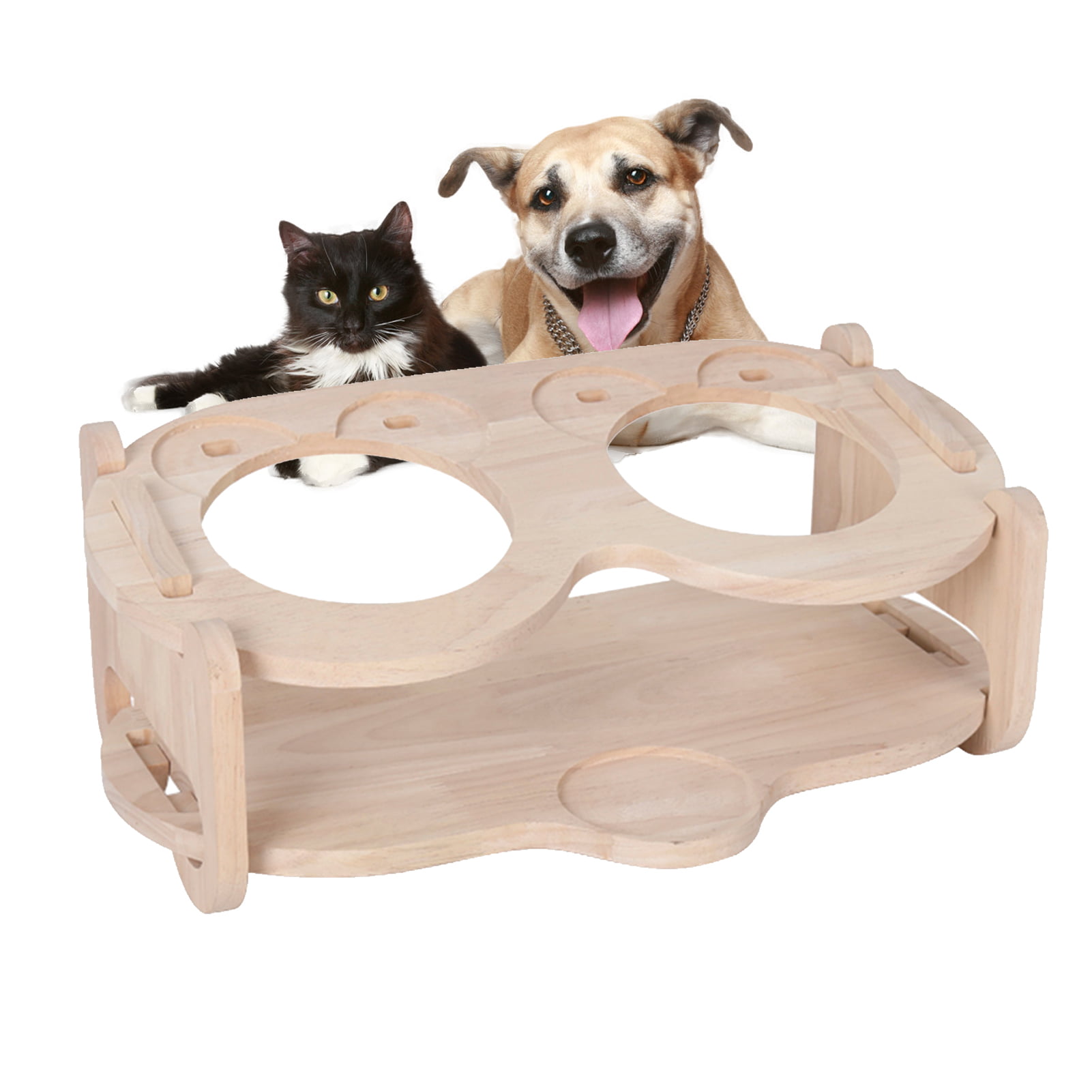 2 ELEVATED FOOD and WATER BOWLS w STORAGE CABINET Dog Puppy Cat Kitten Kitty Pet 