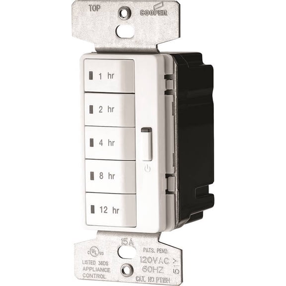 Eaton Wiring Devices PT18H-W-K Hour Timer, 15 A, 120 V, 1800 W, 1, 2, 4, 8, 12 hr Off Time Setting, White