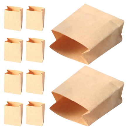 HONITANO 10Pcs Tiny Paper Favor Bags Light Brown Rectangular for Miniature Scenes and Dollhouse Decorations 3.8x3x1.5in