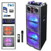 beFree Sound Double 10" Subwoofer Bluetooth Portable Party Speaker with Reactive Lights, USB/SD Input, FM Radio, Remote Control and Microphone