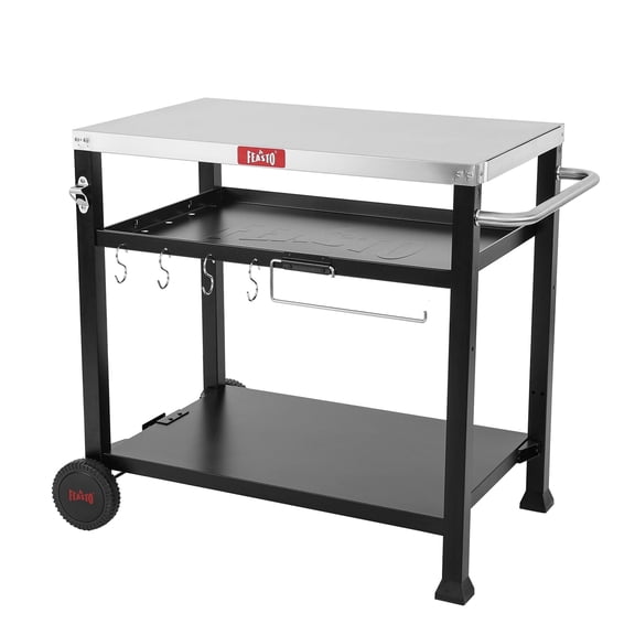 Feasto 3-Shelf Outdoor Grill Cart with Propane Tank Holder, Stainless Steel Top Movable BBQ Table with Wheels & Hooks, Coffee