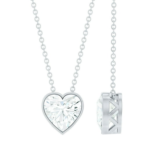 Rosec Jewels Moissanite Heart Pendant Necklace for Women - 2 Carat - 8mm - D-VS1 Quality Grade - Ready to Gift with Jewelry Box, 925 Sterling Silver