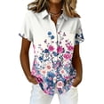 thumbnail image 2 of Women Hawaiian V Neck Shirt Soft Cool Summer Hawaii Tshirts Beach Tropic Print Button up Tops Floral Short Sleeve Tops, 2 of 5