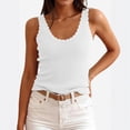 thumbnail image 2 of Tank Tops for Women Ribbed Boho Vacation Tops Summer Casual Scallop Trim Scoop Neck Sleeveless Sweater Vest, #02 White XXL, 2 of 7
