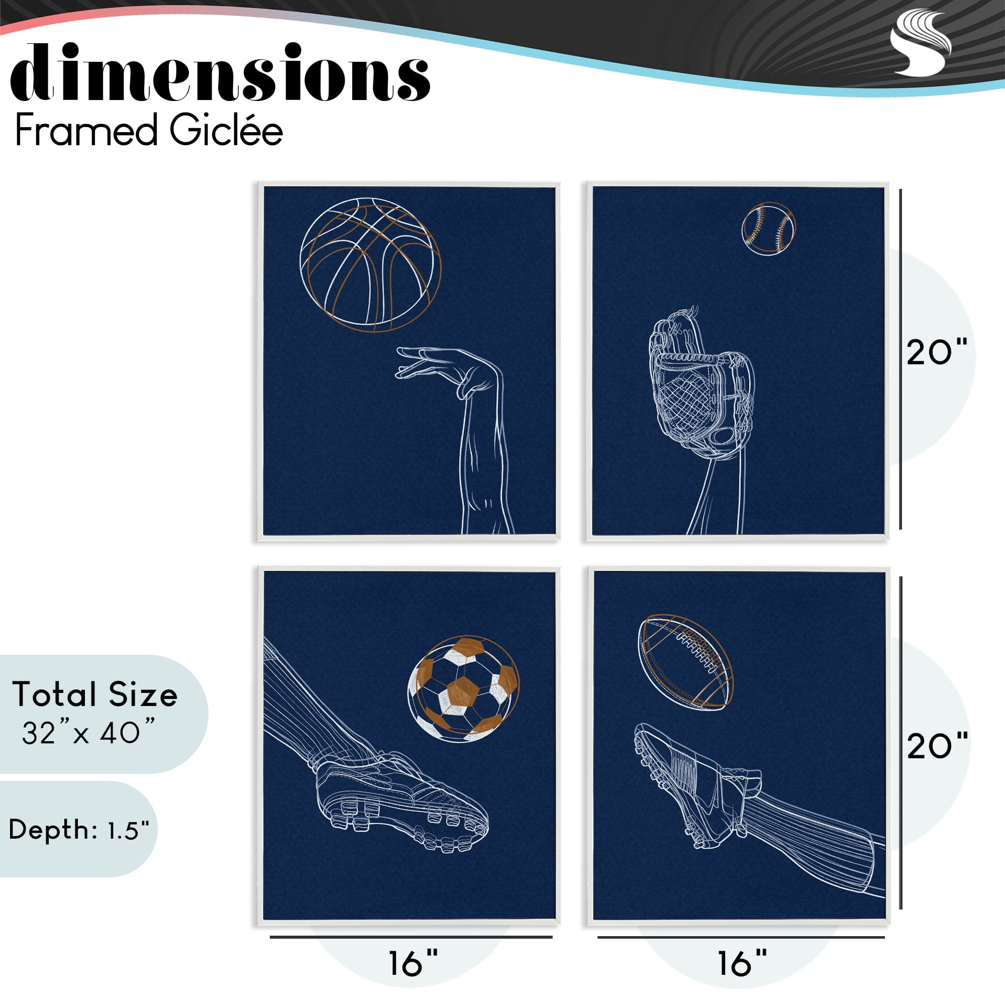 Stupell Industries Sports In Action Contour 4 Piece White Framed Giclee Art Set, design by Marcus Prime
