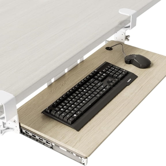 Keyboard Tray Under Desk Pull Out with Extra Sturdy C Clamp Mount System, 27.3 (32.5 inch Including Clamps) x 11 Inch Slide-Out Platform Computer Drawer for Typing