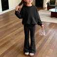 thumbnail image 5 of UACY Girls Fleece Pullover Oversized Sweatshirt and Flared Leg Pants Set, Elastic Waist Bell Bottom Pants Outfit (Black, 9-10 Years), 5 of 6