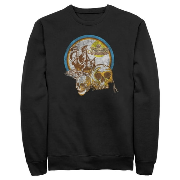 Men's Pirates of the Caribbean: On Stranger Tides Distressed Skull Logo  Sweatshirt Black 3X Large