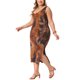 thumbnail image 4 of Vestido de verano sin mangas para mujer de talla grande Agnes Orinda, con diseño de teñido anudado, abertura lateral, escote en V, estilo casual midi, talla 1X, color naranja y marrón, 4 of 5
