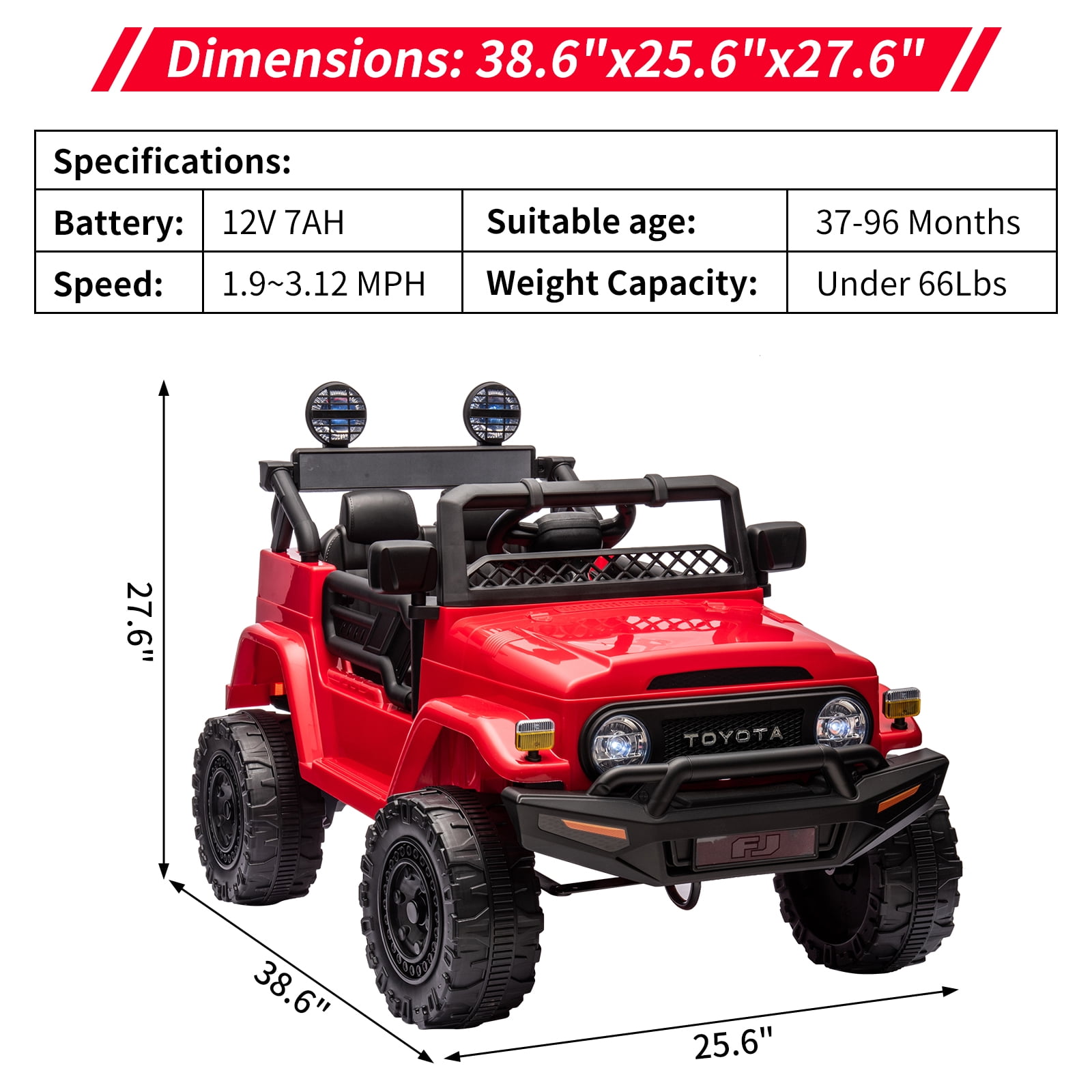 EastVita 12V Ride on Truck Car Ride on Car with Remote Spring Suspension,Control, Ride on Toys with EVA Tires, USB, Music, LED Lights for Kids 3 Age + Red