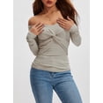 thumbnail image 2 of SUNSIOM Women's Spring Autumn Knit Tops Solid Color Long Sleeve Off Shoulder Front Knot Knitwear, 2 of 6