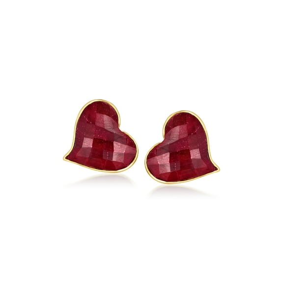 Ross-Simons 25.00 ct. t.w. Ruby Heart Earrings in 18kt Gold Over Sterling, Women's, Adult