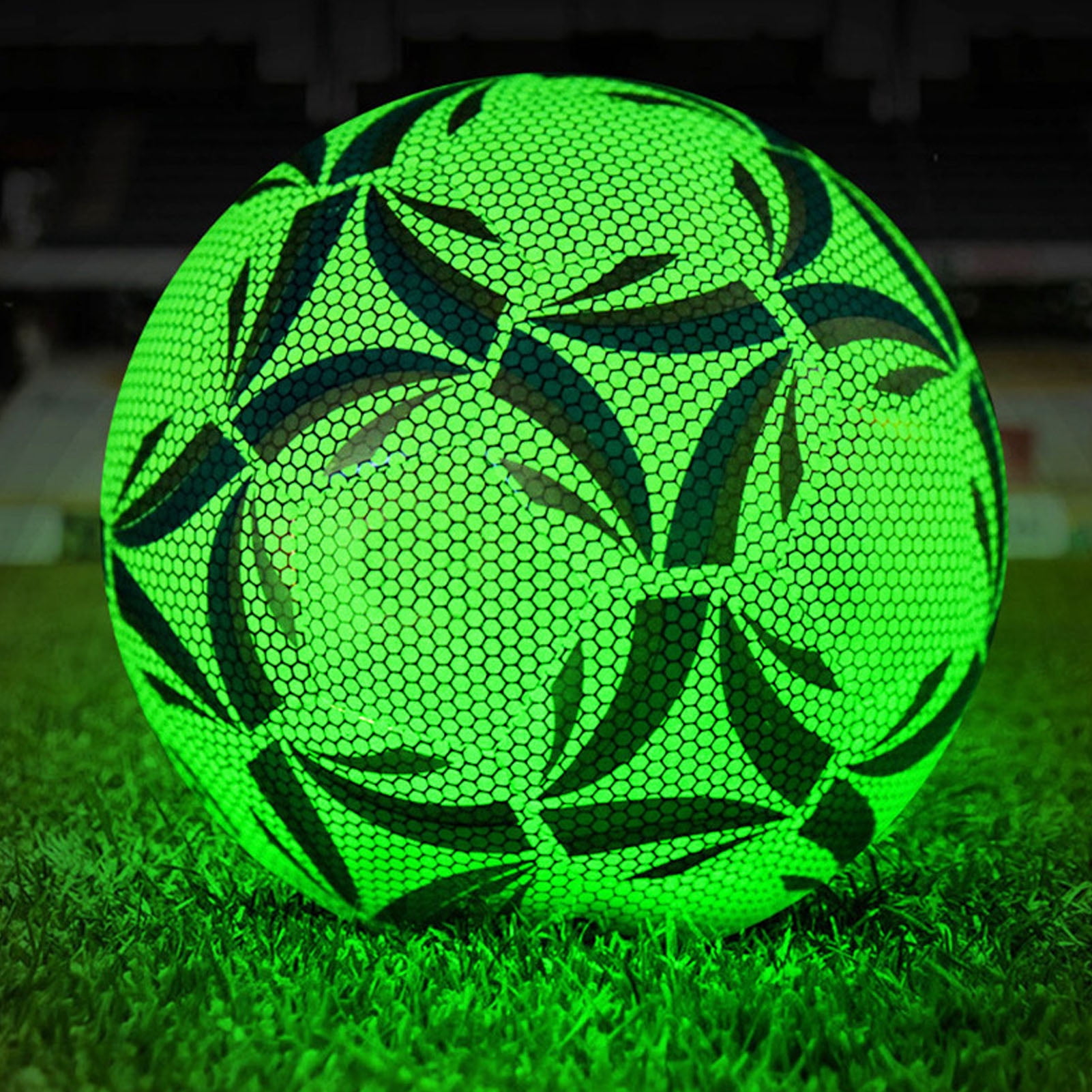 Rupoun Glowing Soccer Ball Size 5 Luminous PU Leather Light Up Football Reflective Wearproof Training Gear for Night Games Glow in the Dark Kids Adults Match Equipment