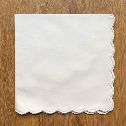 Minhcraft White Cotton 11x11 Ladys handkerchiefs with Scalloped Edge Size 11.0 White