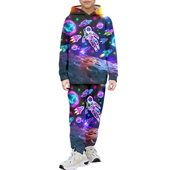 WOYY Boys Sweatsuit Astronaut Print Hoodie Jogger Pants Outfits, Sizes 18-24M