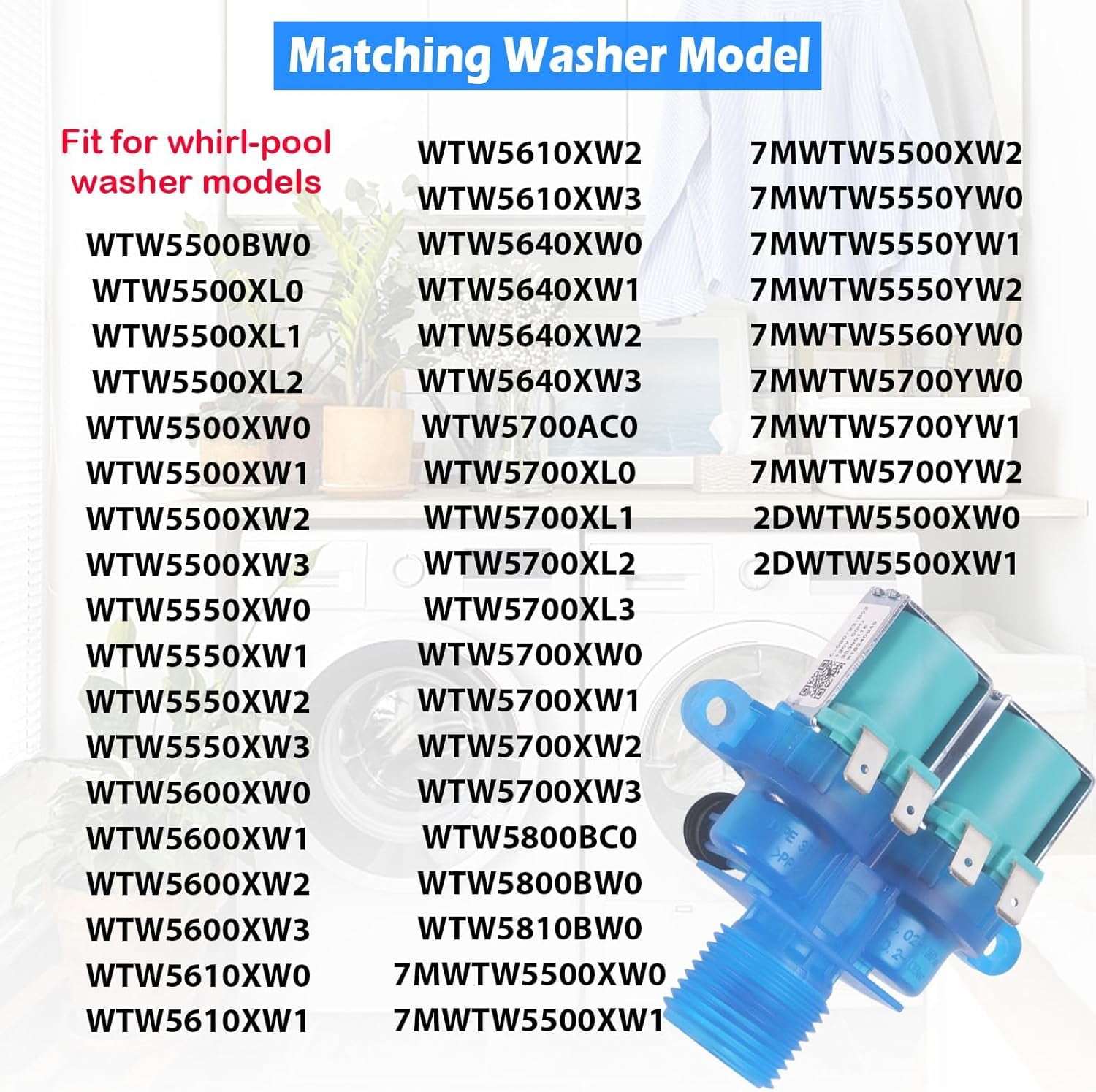 ABCISI W11168740 W10240949 Washer Cold Water Inlet Valve Replaces W10921514 ap6285450 4546379 Fit for whirl-pool ken-more may-tag Clothes Washer MVWX655DW1 WTW5700XW3