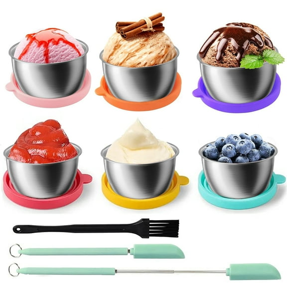 6 Pack 1.8oz Stainless Steel Salad Dressing Cups with Leakproof Lids and Spatula, Salad Dressing Container To Go, Reusable Sauce Containers for Lunch Box, Travel, Picnics & Kitchen Storage