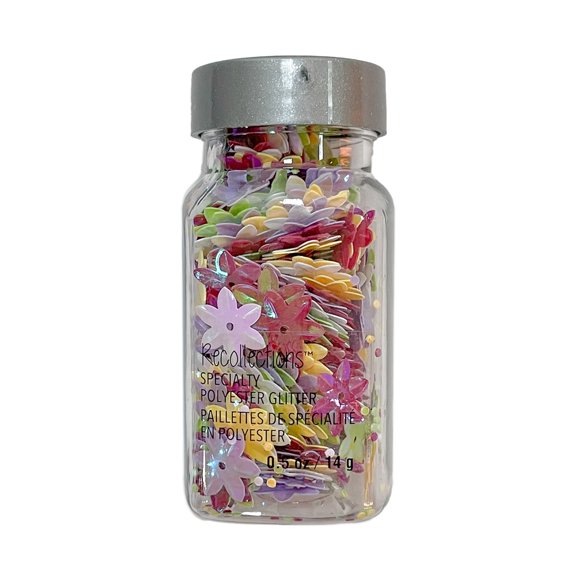 12 Pack: Specialty Polyester Glitter Flower Shapes by Recollections