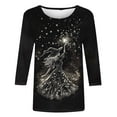 thumbnail image 4 of Riecok Womens 3/4 Sleeve Tops Crewneck Witch Printed Loose Shirts Holiday Party Clothes Multicolor M, 4 of 4