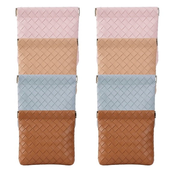 8 Pack Woven PU Leather Mini Pouches, 4 Colors Spring Closure Cosmetic Bags for Women