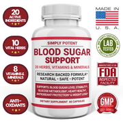 Simply Potent Blood Sugar Support Supplement, 20 Vitamins & Herbs for Diabetics, Sugar Balance & Insulin Resistance, 60 Capsules