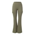 thumbnail image 5 of GEWSEY Women Workout Flare Leggings with Pockets Hidden Scrunch High Waisted Cargo Gym Yoga No Front Seam Leggings (Green, L), 5 of 7