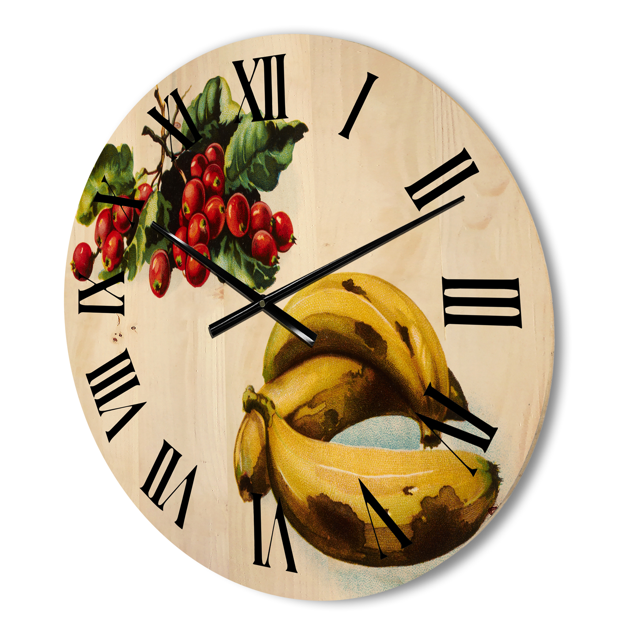 Designart 'Red Berries and Banana' Farmhouse Wood Wall Clock
