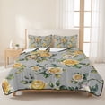thumbnail image 3 of Full Quilt Set 78''x90'', Yellow Rose Lightweight Summer Bedspread Coverlet Set with 2 Pillow Shams, Vintage Country Botanical Floral Vines Breathable All Season Quilt Bedding for Bedroom/Guest Room, 3 of 9