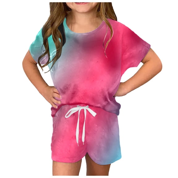 Casual Suit for Girls T Shirt Shorts Side Pockets Shorts Music Lover Shirt Shirts Girls Sweatsuit,Hot Pink,Size 8 -9 Years