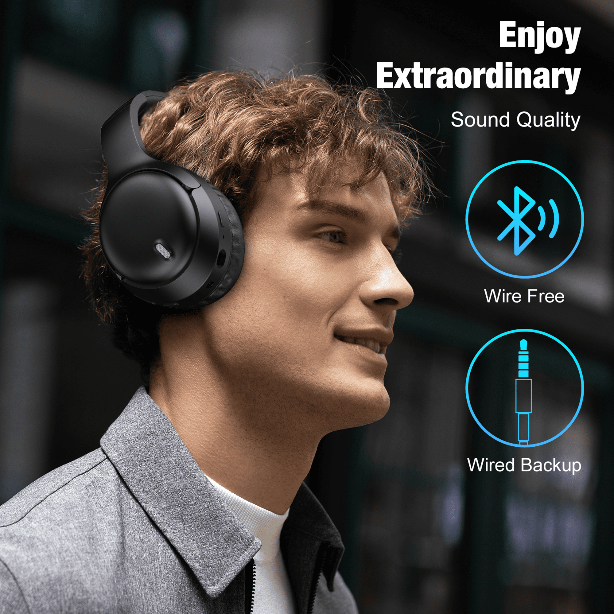 Headphones, AUOSHI Active Noise Cancelling Headphones, 55H Playtime, Over Ear Wireless Bluetooth5.3 Headphones with Mic, Blocks Engine Noise, Black