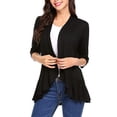 thumbnail image 1 of Luiryar Women Casual Lightweight Open Front Cardigan Solid 3/4 Sleeve Loose Collar Draped Ruffles Cardigan, 1 of 2