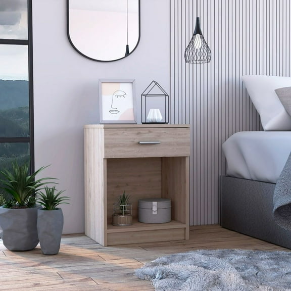 Light Grey 1-Drawer 1-Shelf Nightstand