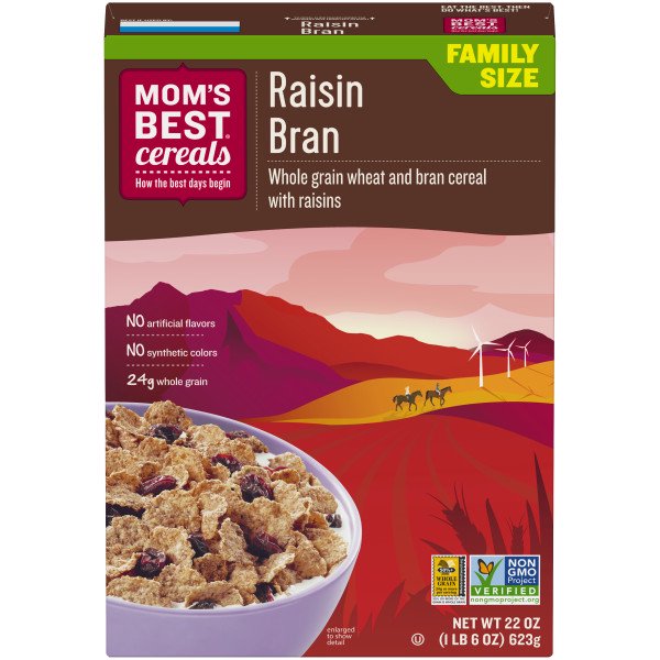 Mom's Best Raisin Bran Cereal, Non-GMO Project Verified, Made with Whole Grain, Heart Healthy, No High Fructose Corn Syrup, 22 Oz Box