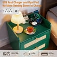 thumbnail image 3 of Nightstands Set Of 2 With Charging Station, Modern Boho Rattan Bedside Tables With 2 Drawers, Solid Wood Legs, Open Storage End Tables For Bedroom Living Room Dorm, Green, 3 of 5