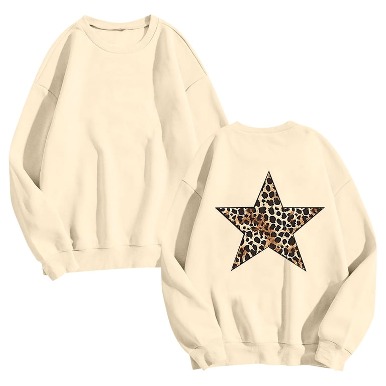 GSPCLAM Leopard Print Star Sweatshirts for Women Trendy Long