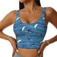 thumbnail image 2 of Picia Sharks on White Blue Striped Sports Bra for Women,Padded Strappy Sports Bras Medium Support Yoga Bra with Removable Cups,Running Yoga Bra-X-Large, 2 of 9