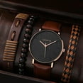 thumbnail image 3 of 4pcs/set Watch Set 1pc Men's Simple Quartz Leather Watch & 3pcs Braided Leather Bracelets Beaded Bracelets, 3 of 4