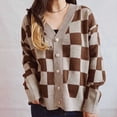 thumbnail image 6 of Cardigans for Women Checkered Knitted Sweater Casual Solid Long SLeeve Jacket Coats, 6 of 6